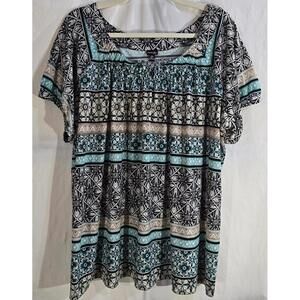 Rafaella Patterned Short Sleeve Blouse Plus Size 2X